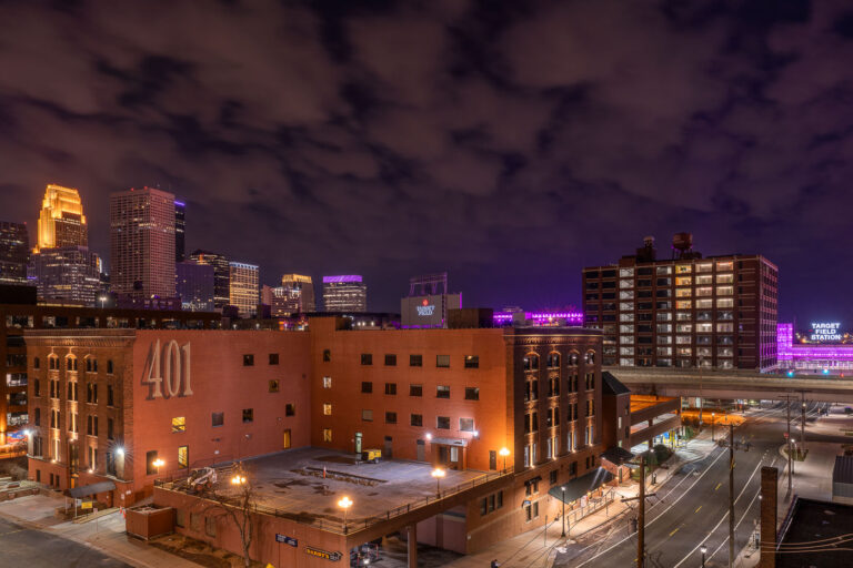 Downtown Minneapolis at night from the North Loop 3 Downtown Minneapolis as seen from the North Loop on November 19, 2020.
