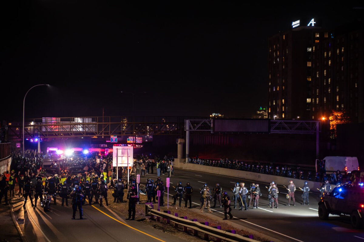 646 protesters are arrested on Interstate 94 after marching through Minneapolis on the night after election day.