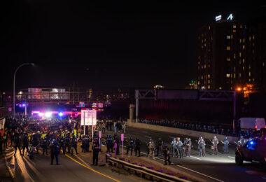 646 protesters are arrested on Interstate 94 after marching through Minneapolis on the night after election day.