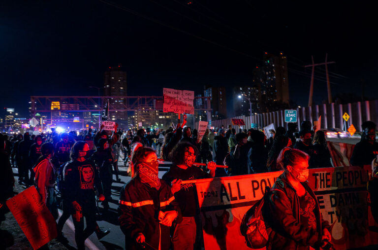 Protesters on I-94 in Minneapolis 3 Protesters demanding democracy march from Downtown Minneapolis and Cedar/Riverside onto I-94. 646 arrests were made in what is likely the largest mass arrest/citation event in city history.