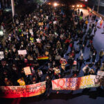 Protesters demanding democracy march on I-94. 646 arrests were made, the largest mass arrest event in Minnesota history.