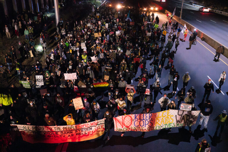 Protesters walk down I-94 4 Protesters demanding democracy march on I-94. 646 arrests were made, the largest mass arrest event in Minnesota history.