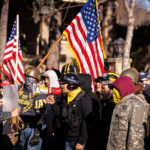 Proud Boys and counter protesters at a pro-Trump rally following the President’s loss in the election. The protests at the Minnesota Governor’s mansion in St. Paul has been happening each Saturday for weeks.