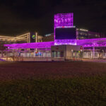 Target Field Station in Downtown Minneapolis at night.