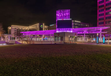 Target Field Station in Downtown Minneapolis at night.
