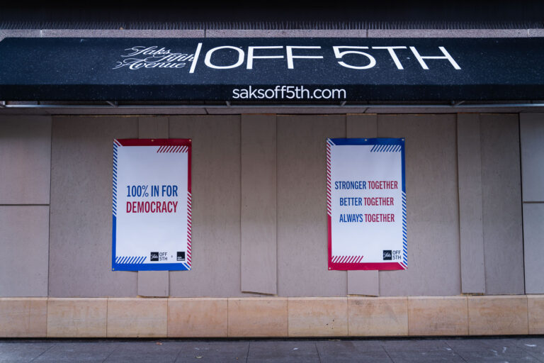 Saks off 5th Ave election sign 1 Signs on the side of Saks Off 5th Avenue in Downtown Minneapolis.