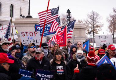 “Stop the steal” protesters gathering at the Minnesota State Capitol on November 14, 2020.