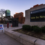 A Vote Here sign outside the Westminster Presbyterian Church in Downtown Minneapolis on election day.