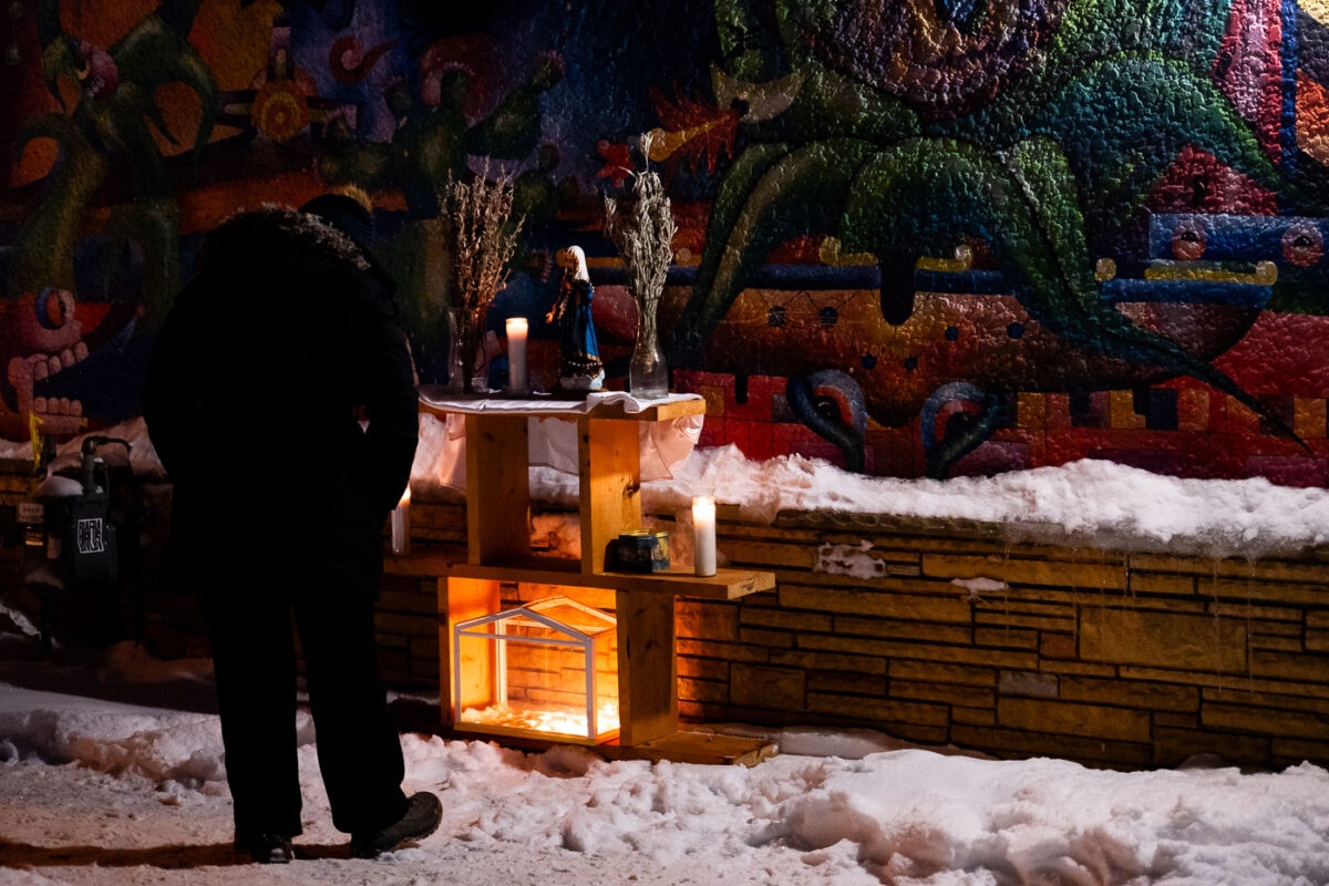 A man at a vigil across from where Dolal Idd was killed by Minneapolis Police.