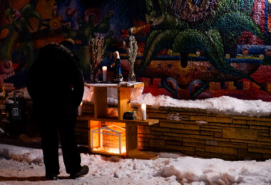 A man at a vigil across from where Dolal Idd was killed by Minneapolis Police.