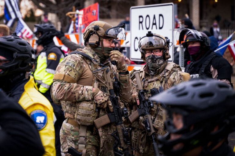 Minnesota State Patrol at a Stop The Steal rally 1 State Patrol at a Stop The Steal rally in St. Paul after counter-protesters arrive. The Stop The Steal protesters had been gathering for weeks outside the Minnesota Governor’s mansion.