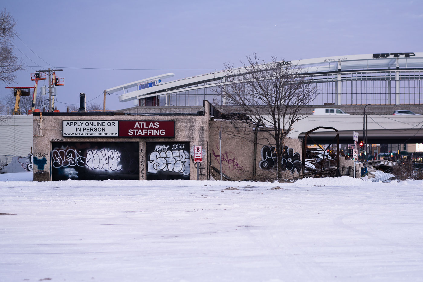 Burned Atlas Staffing building on Lake Street