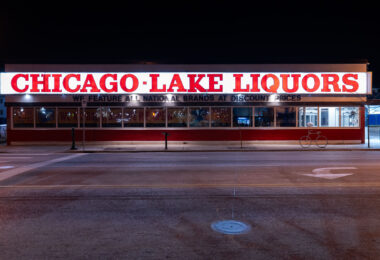Chicago Lake Liquors on Lake Street after boards were removed.