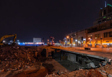 The demolition of a riot damaged US Bank branch. The bank was rebuilt.
