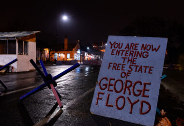 A sign reading “You are now entering the free state of George Floyd” as you enter George Floyd Square. The square has been a protest zone since the the May 25th, 2020 death of George Floyd.