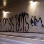 “Fuck piss boys” in a highway tunnel in St. Paul during a Proud Boys Stop The Steal rally on December 19, 2020.