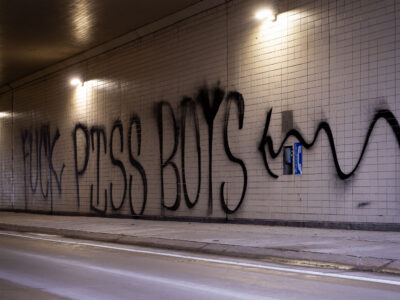 Graffiti 'Fuck Piss Boys' St. Paul Highway Tunnel