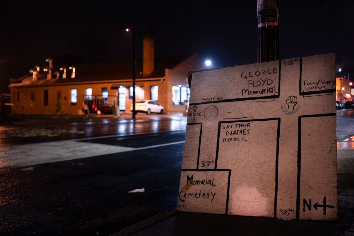 A map near the entrance of George Floyd Square. The area has been a protest zone since the May 25th, 2020 death of George Floyd.