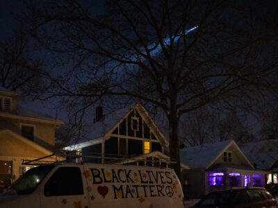 Helicopter over Dolal Idd Protest, 36th & Cedar, Minneapolis