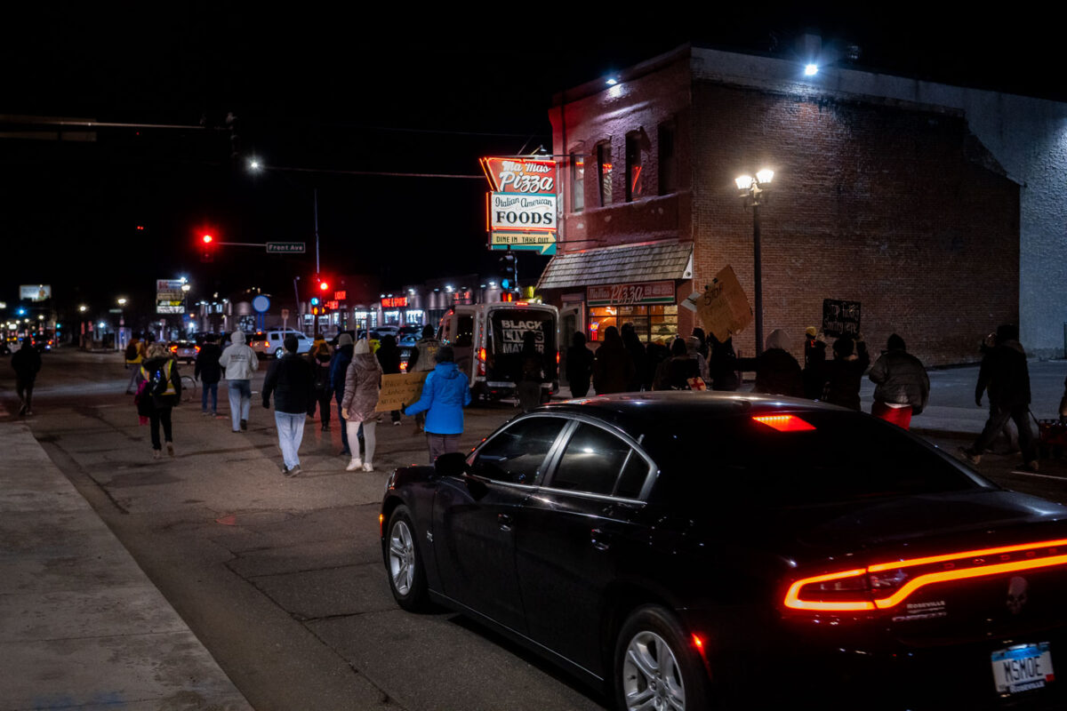 Protesters march in St. Paul after Joseph Washington is shot by St. Paul police.