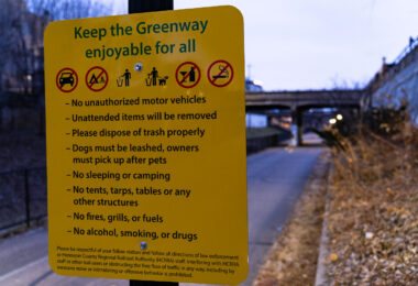 New signs on the greenway that replaced homeless encampment safety notices. The people living along the greenway were evicted on December 17th and 18th.