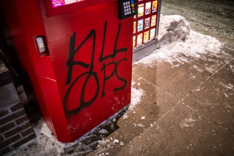 KILL COPS Graffit in Minneapolis 1 Kill Cops graffiti on a Red Box machine