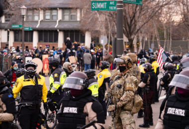 Minnesota State Patrol outside the Minnesota Governor's Residence during a Stop The Steal protest that brought a counter protest. December 5, 2020.