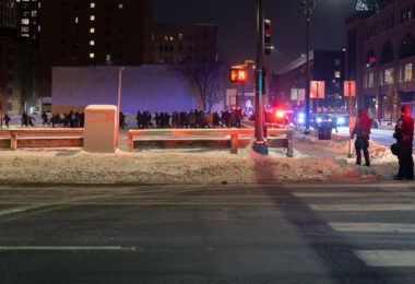Around a hundred joined a NYE nationwide call for protest supporting those imprisoned by the state. The Minneapolis Police, State Patrol, Golden Valley PD, Hennepin Sheriffs, & state aerial surveillance descended on the area to arrest dozens after the jail was spray-painted.