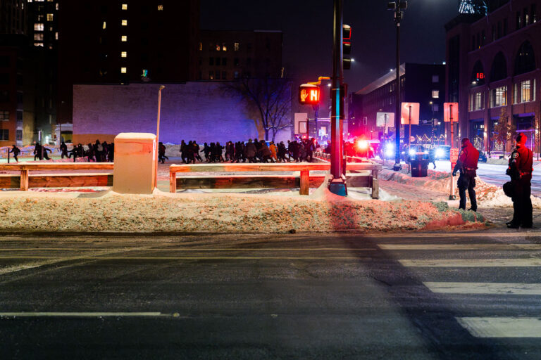 Minneapolis Noise Demo Protest 2 Around a hundred joined a NYE nationwide call for protest supporting those imprisoned by the state. The Minneapolis Police, State Patrol, Golden Valley PD, Hennepin Sheriffs, & state aerial surveillance descended on the area to arrest dozens after the jail was spray-painted.