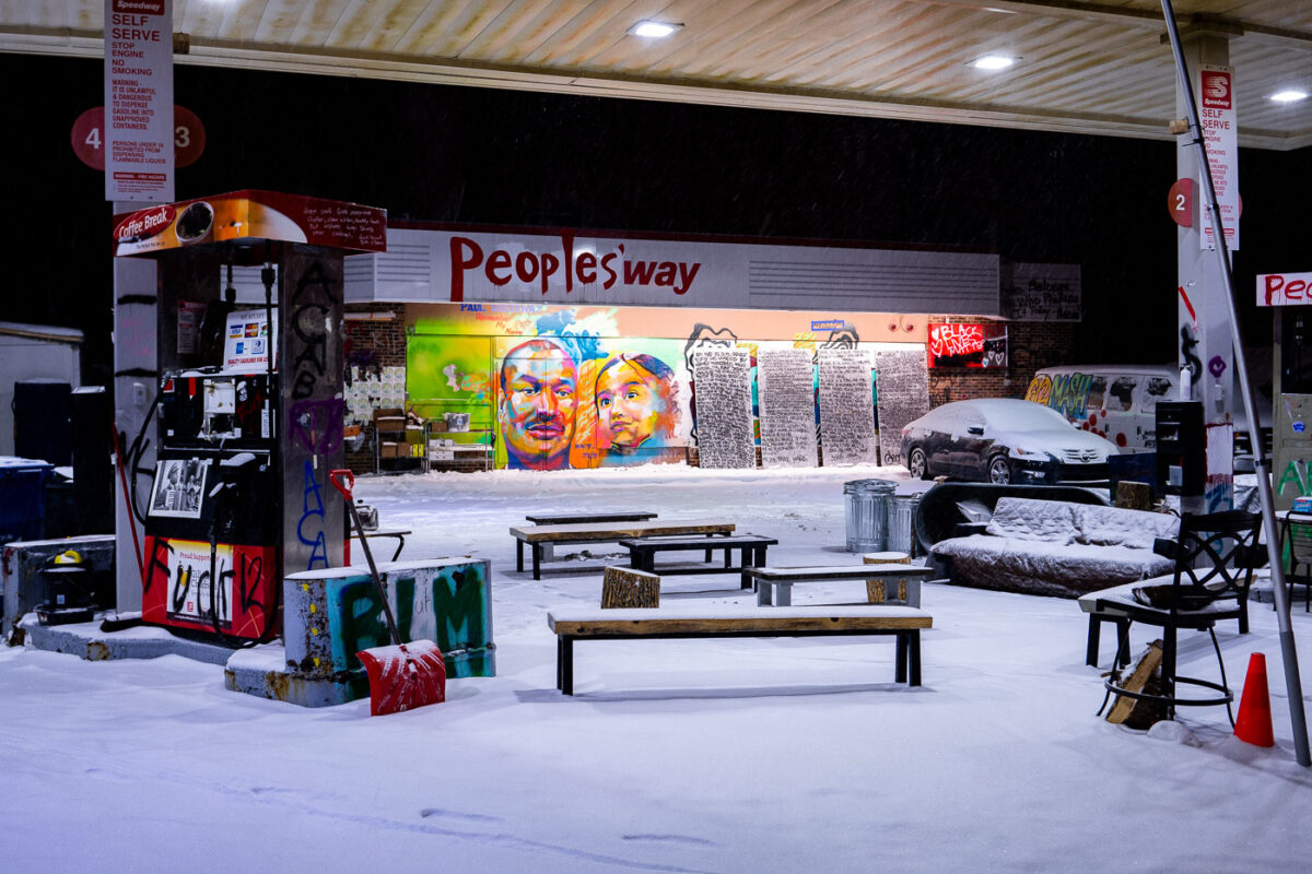 The People’s Way at George Floyd Square after a fresh snowfall. The intersection has been a protest zone since the May 25th, 2020 death of George Floyd.