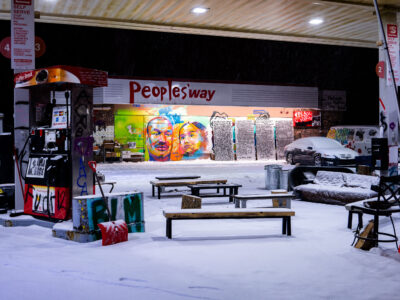 People's Way, George Floyd Square, Minneapolis, covered in snow