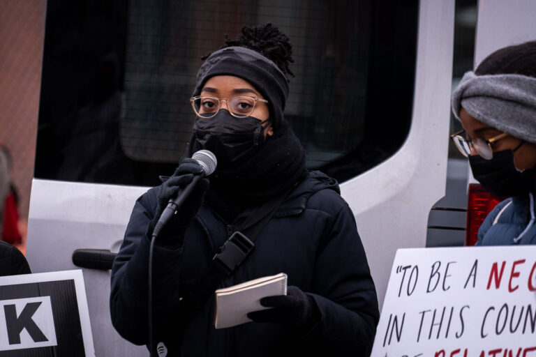 Protest outside the St. Paul Police Department 1 Protesters marched the half mile from Wilder Playground to the St. Paul Police at Minnehaha & Payne where they heard from speakers on racial inequality and the need for defunding/abolishing the police on December 12, 2020.