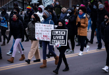 Protesters marched the half mile from Wilder Playground to the St. Paul Police at Minnehaha & Payne where they heard from speakers on racial inequality and the need for defunding/abolishing the police.