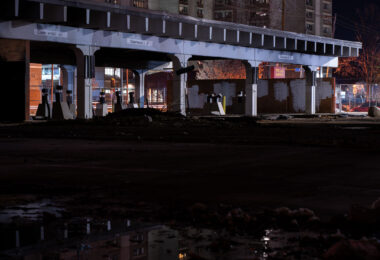 The remains of the Wells Fargo Bank on Nicollet Ave. The bank was located across the street from the Minneapolis police fifth precinct police station. It was burned following the May 25th, 2020 death of George Floyd.