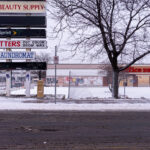 A riot damaged strip mall at Nicollet Ave and Lake Street. The building was heavily damaged after the May 25th, 2020 death of George Floyd.