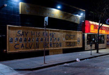 Cadillac Pawn, where it’s been claimed that Calvin Horton was killed by the owner during unrest. Hennepin County declined to prosecute citing lack of evidence. The Cadillac Pawn sign was recently removed after the building was sold to another pawn shop.