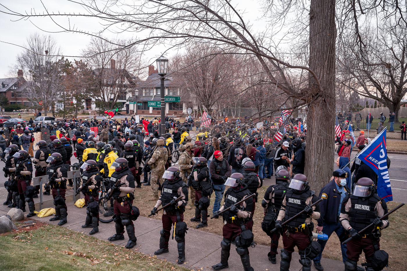 Stop The Steal protesters and police in St Paul