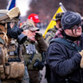 Stop The Steal protesters in St. Paul as counter protesters arrive.