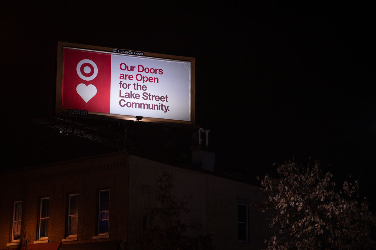 A Target Store billboard on Lake Street after they re-opened their stores following damage after the May 25th, 2020 death of George Floyd.