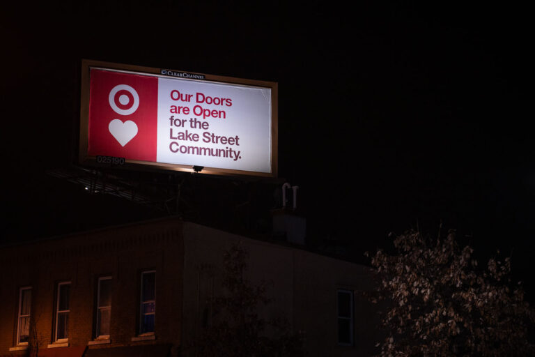 Target sign announcing their store has opened 1 A Target Store billboard on Lake Street after they re-opened their stores following damage after the May 25th, 2020 death of George Floyd.