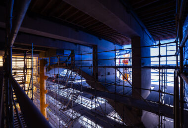 Scaffolding under the 10th Avenue bridge. The bridge over the Mississippi River underwent a major rehab.