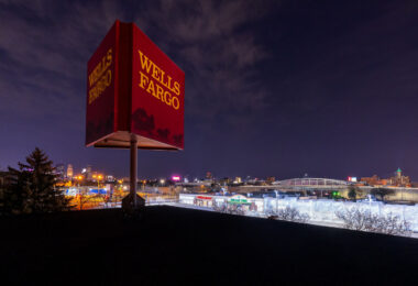 The view from the roof of the burned Wells Fargo bank across from the Minneapolis police 5th precinct police station. The building was burned after the May 25th, 2020 death of George Floyd.
