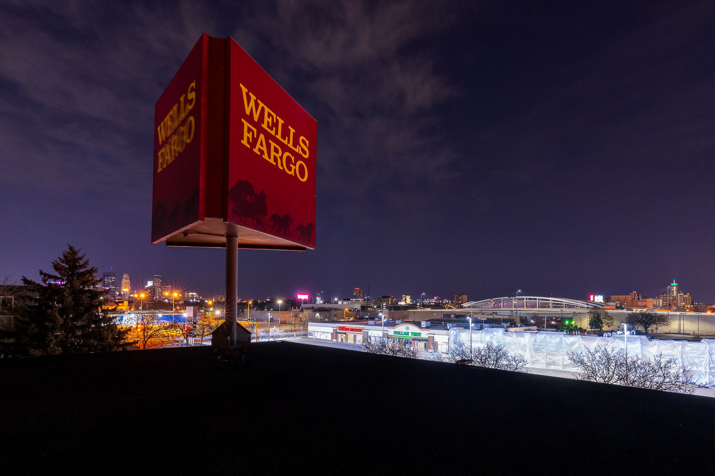 The roof of the burned Wells Fargo bank in Minneapolis