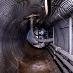 Inside a tunnel below the drive thru of the Wells Fargo bank across from the Minneapolis police 5th Precinct. The bank was burned on May 29th and for months it was secured due to safety deposit boxes that were undamaged.