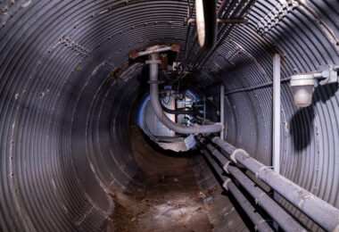 Inside a tunnel below the drive thru of the Wells Fargo bank across from the Minneapolis police 5th Precinct. The bank was burned on May 29th and for months it was secured due to safety deposit boxes that were undamaged.
