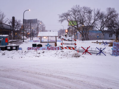 George Floyd Square Barricades in Snow, Minneapolis