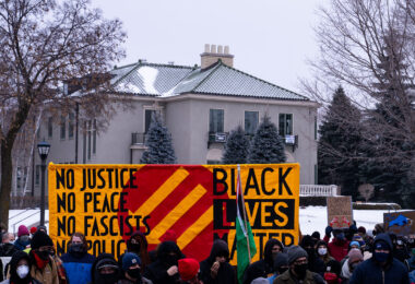 “The People’s March” on it’s way in St. Paul. Protesters marching for “Cash not covid”, “Community not cops”, “People not pipelines”, and “Politics without proud boys”.