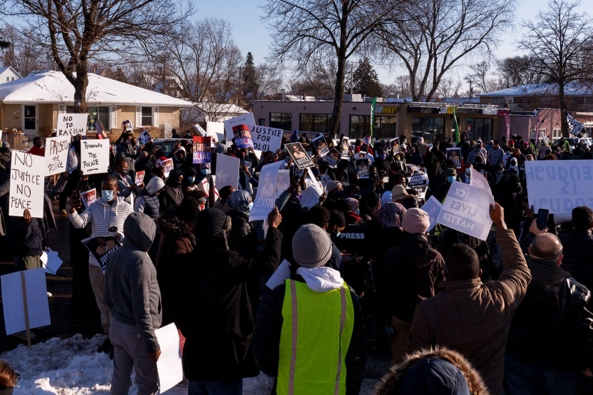 Around a thousand protesters gathered outside of the Holiday Gas station at Cedar and 36th in South Minneapolis seeking justice for Dolal Idd. Dolal Idd was shot and killed by Minneapolis Police on December 30th, 2020 during a traffic stop. This was the first police officer killing since George Floyd a mile away on May 25th, 2020.