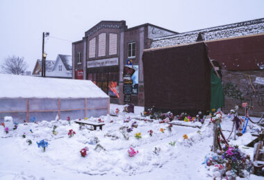 George Floyd Square in Minneapolis on a snowy January 23, 2021. The area has been a protest zone since May 2020.