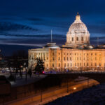 Minnesota State Capitol on the evening of an Insurrection at the US Capitol.
